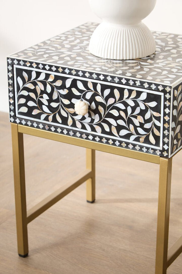 Fusion 1 Drawer Side Table with Bone Inlay - Canwell Interiors Limited - Xshowhome