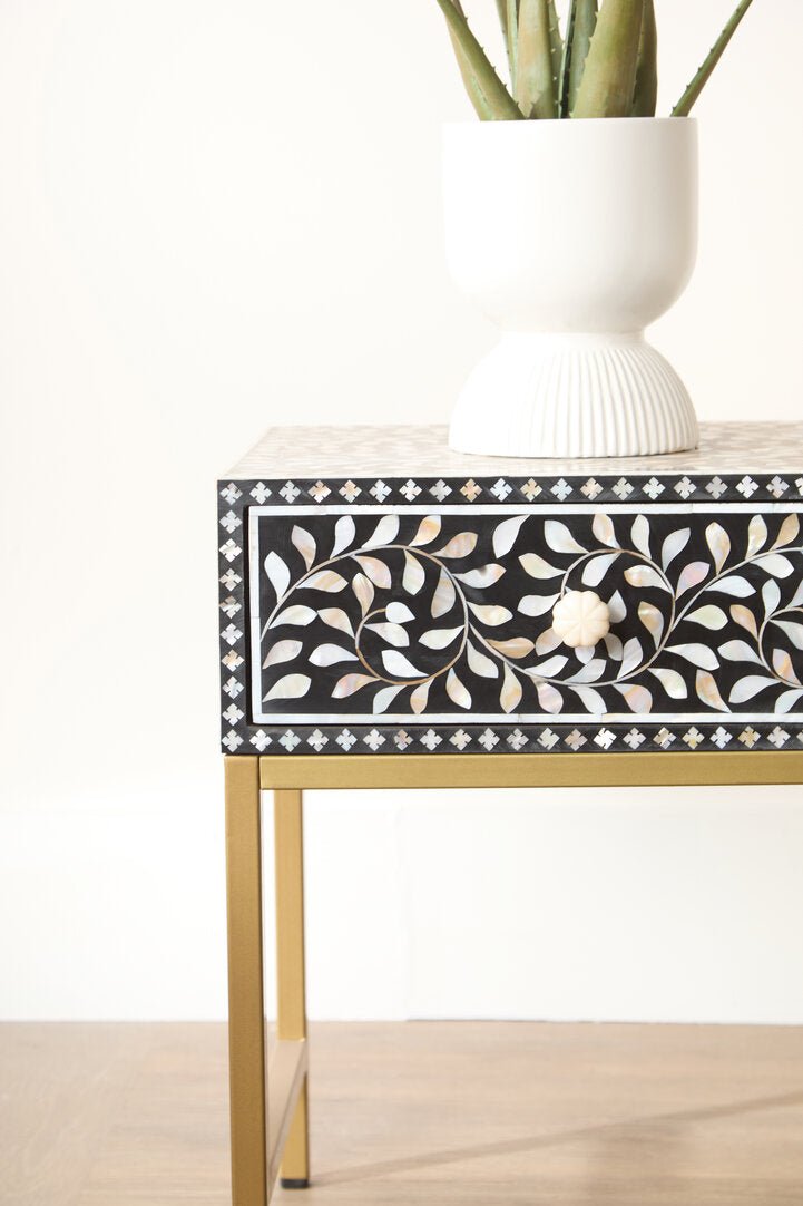 Fusion 1 Drawer Side Table with Bone Inlay - Canwell Interiors Limited - Xshowhome