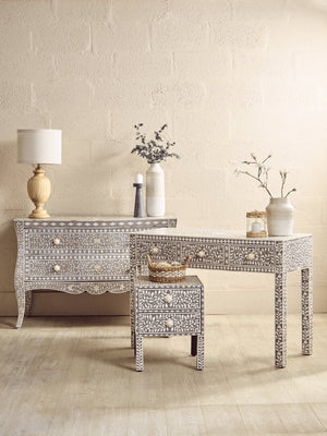 Fusion Bone Inlay Desk with 3 Drawers - Canwell Interiors Limited - Xshowhome