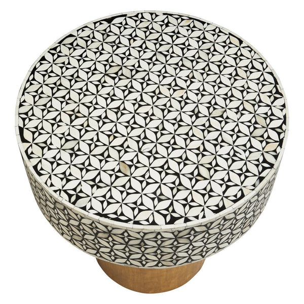Fusion Bone Inlay Round Side Table with Gold Base - Canwell Interiors Limited - Xshowhome