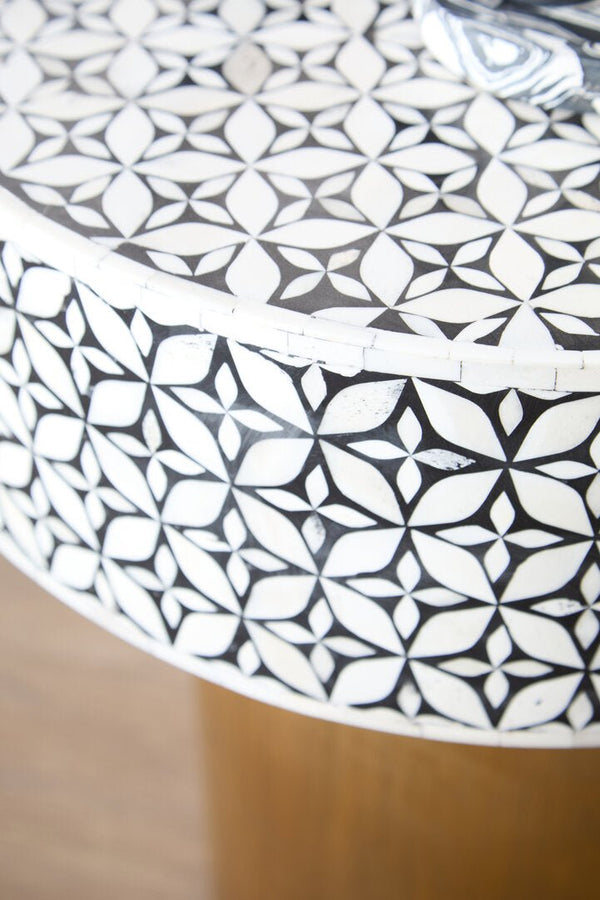 Fusion Bone Inlay Round Side Table with Gold Base - Canwell Interiors Limited - Xshowhome