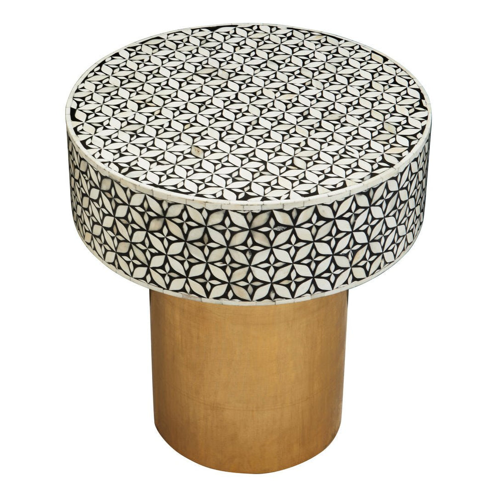 Fusion Bone Inlay Round Side Table with Gold Base - Canwell Interiors Limited - Xshowhome