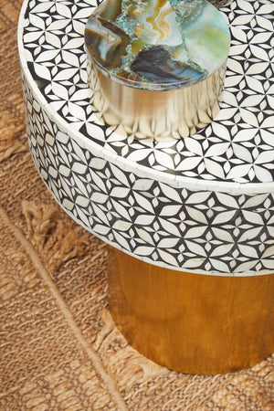 Fusion Bone Inlay Round Side Table with Gold Base - Canwell Interiors Limited - Xshowhome