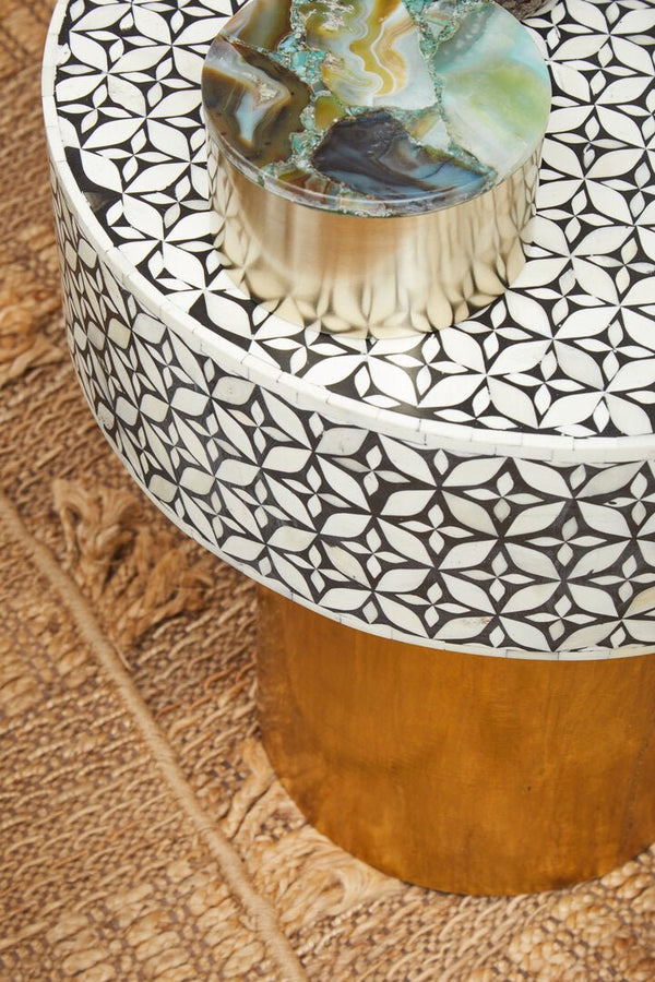 Fusion Bone Inlay Round Side Table with Gold Base - Canwell Interiors Limited - Xshowhome