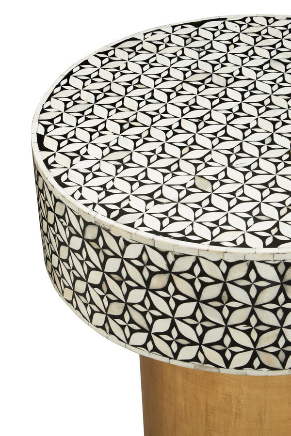 Fusion Bone Inlay Round Side Table with Gold Base - Canwell Interiors Limited - Xshowhome