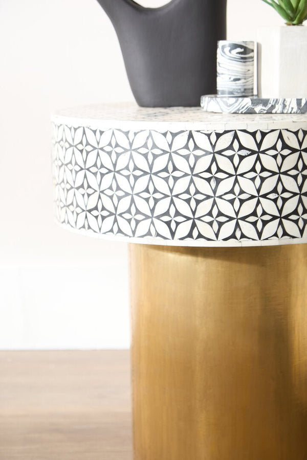 Fusion Bone Inlay Round Side Table with Gold Base - Canwell Interiors Limited - Xshowhome