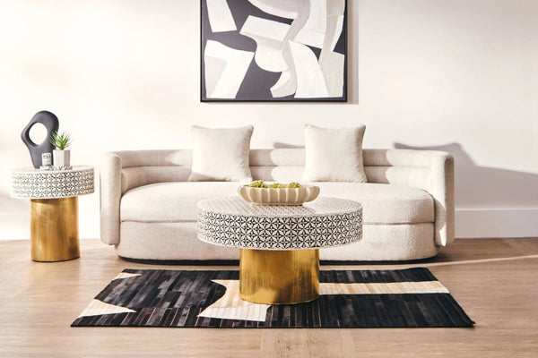 Fusion Bone Inlay Round Side Table with Gold Base - XShowhome Limited - Xshowhome
