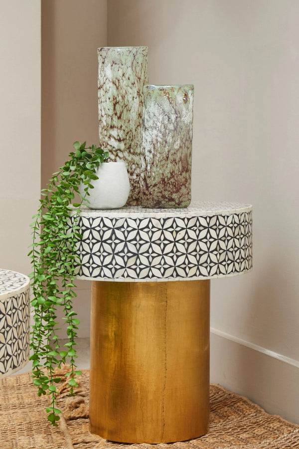 Fusion Bone Inlay Round Side Table with Gold Base - XShowhome Limited - Xshowhome
