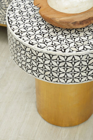 Fusion Bone Inlay Round Side Table with Gold Base - XShowhome Limited - Xshowhome
