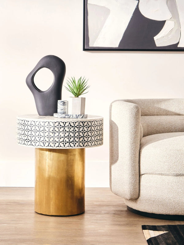 Fusion Bone Inlay Round Side Table with Gold Base - XShowhome Limited - Xshowhome