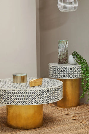Fusion Bone Inlay Round Side Table with Gold Base - XShowhome Limited - Xshowhome