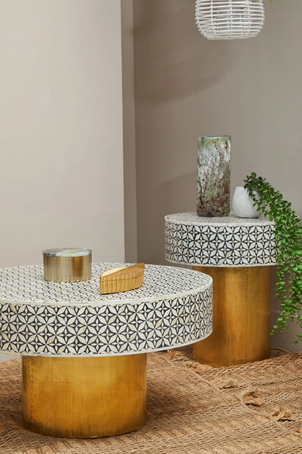 Fusion Bone Inlay Round Side Table with Gold Base - XShowhome Limited - Xshowhome
