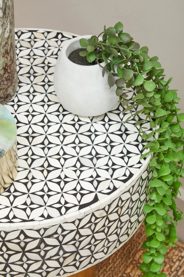 Fusion Bone Inlay Round Side Table with Gold Base - XShowhome Limited - Xshowhome