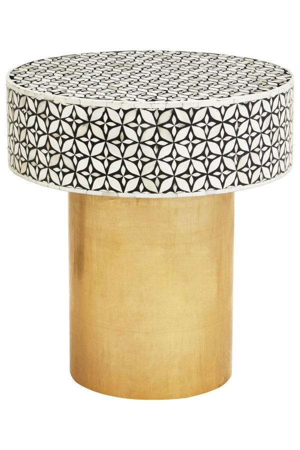 Fusion Bone Inlay Round Side Table with Gold Base - XShowhome Limited - Xshowhome