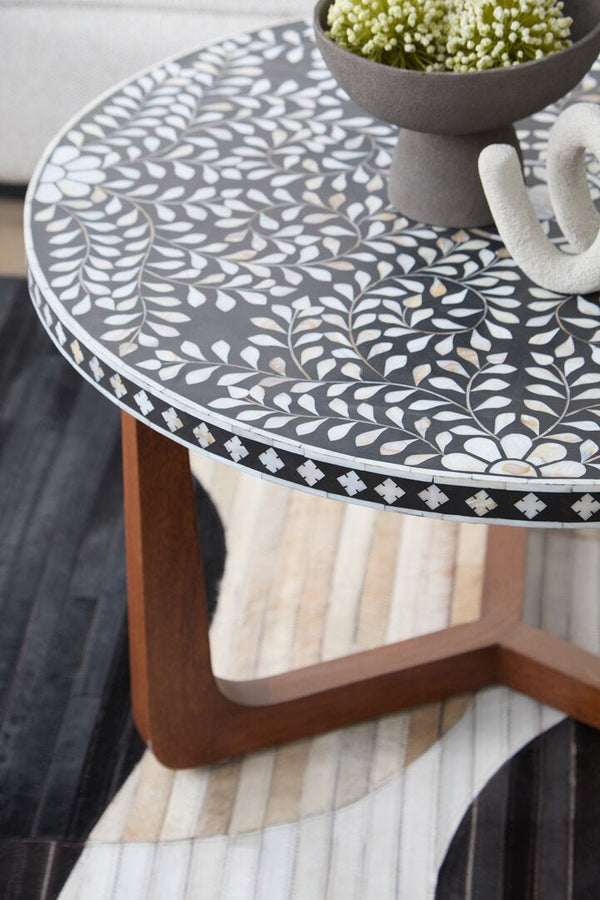 Fusion Mother of Pearl Design Round Coffee Table - Canwell Interiors Limited - Xshowhome