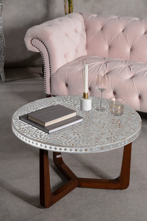Fusion Mother of Pearl Design Round Coffee Table - Canwell Interiors Limited - Xshowhome