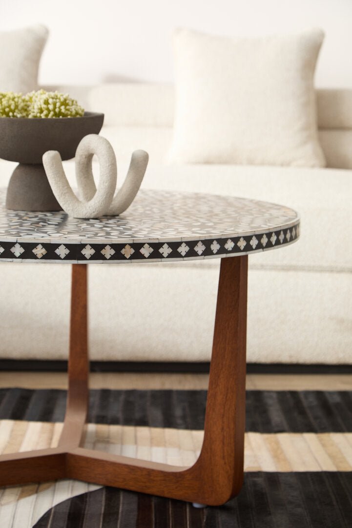 Fusion Mother of Pearl Design Round Coffee Table - Canwell Interiors Limited - Xshowhome