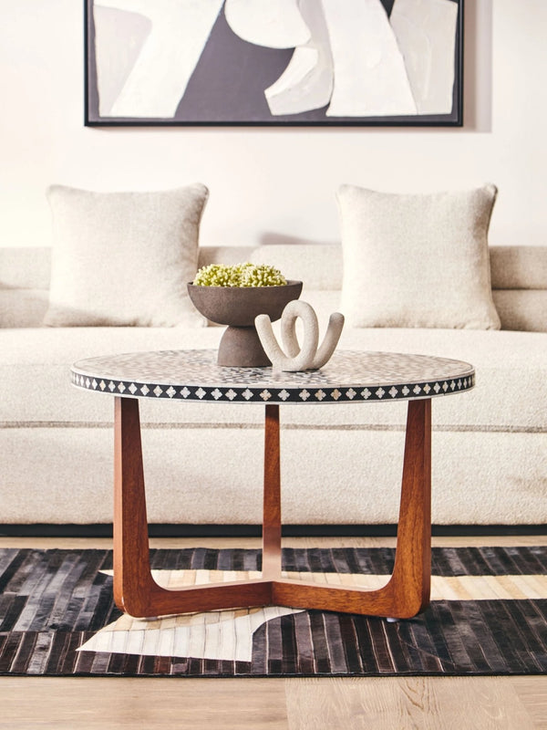 Fusion Mother of Pearl Design Round Coffee Table - XShowhome Limited - Xshowhome