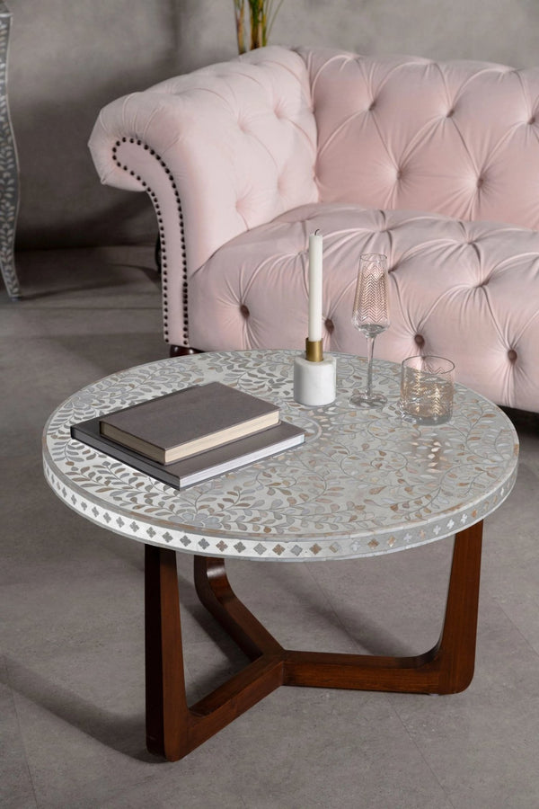 Fusion Mother of Pearl Design Round Coffee Table - XShowhome Limited - Xshowhome
