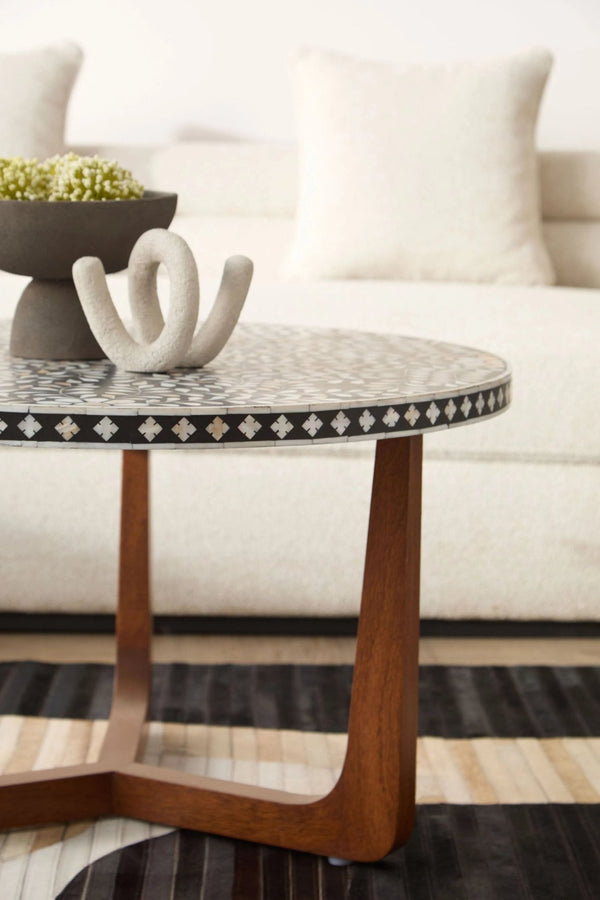 Fusion Mother of Pearl Design Round Coffee Table - XShowhome Limited - Xshowhome