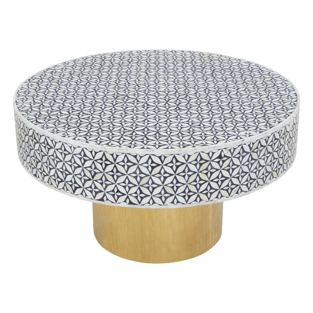 Fusion Round Bone Inlay Coffee Table With Gold Base - Canwell Interiors Limited - Xshowhome