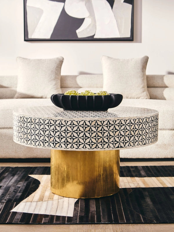 Fusion Round Bone Inlay Coffee Table With Gold Base - XShowhome Limited - Xshowhome