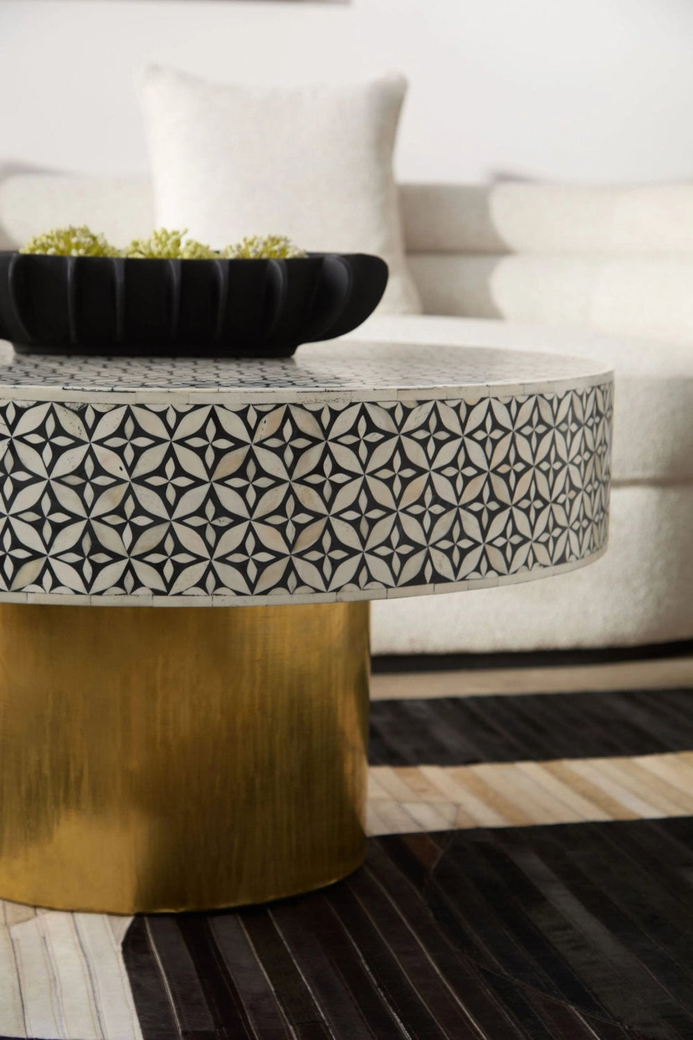 Fusion Round Bone Inlay Coffee Table With Gold Base - XShowhome Limited - Xshowhome