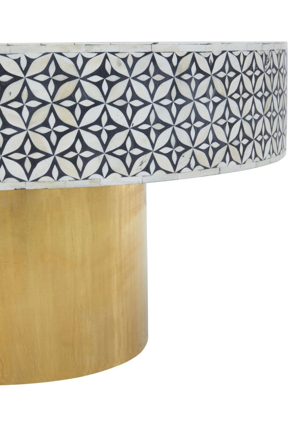 Fusion Round Bone Inlay Coffee Table With Gold Base - XShowhome Limited - Xshowhome