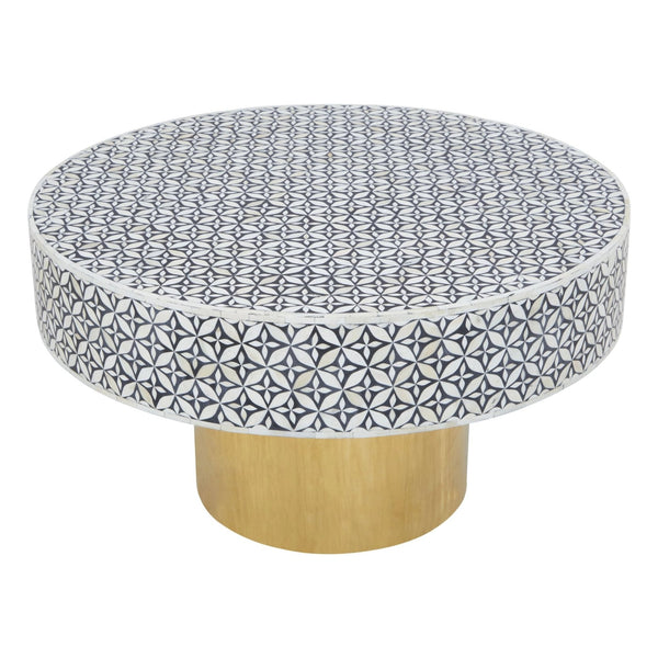 Fusion Round Bone Inlay Coffee Table With Gold Base - XShowhome Limited - Xshowhome