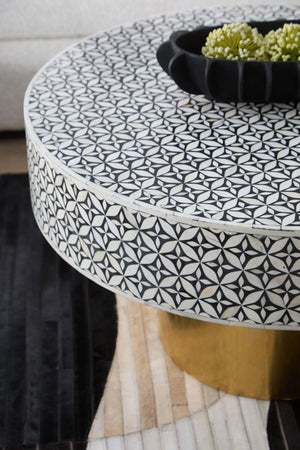Fusion Round Bone Inlay Coffee Table With Gold Base - XShowhome Limited - Xshowhome