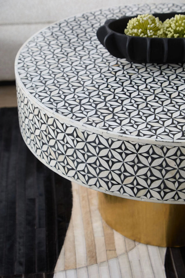 Fusion Round Bone Inlay Coffee Table With Gold Base - XShowhome Limited - Xshowhome