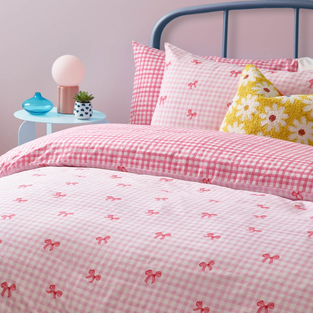 Gingham Bows King Size Duvet Set Pink - Canwell Interiors Limited - Riva