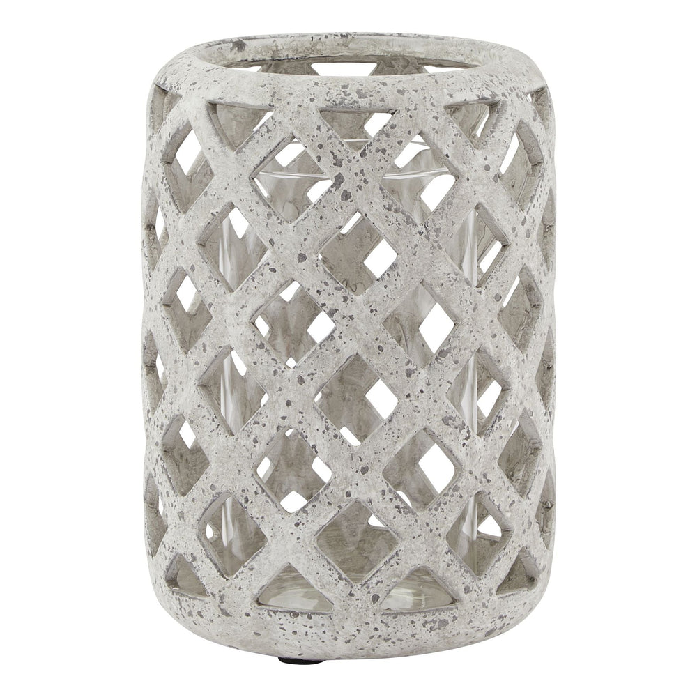 Grey Stone Effect Hurricane Lantern - Canwell Interiors Limited - Hills