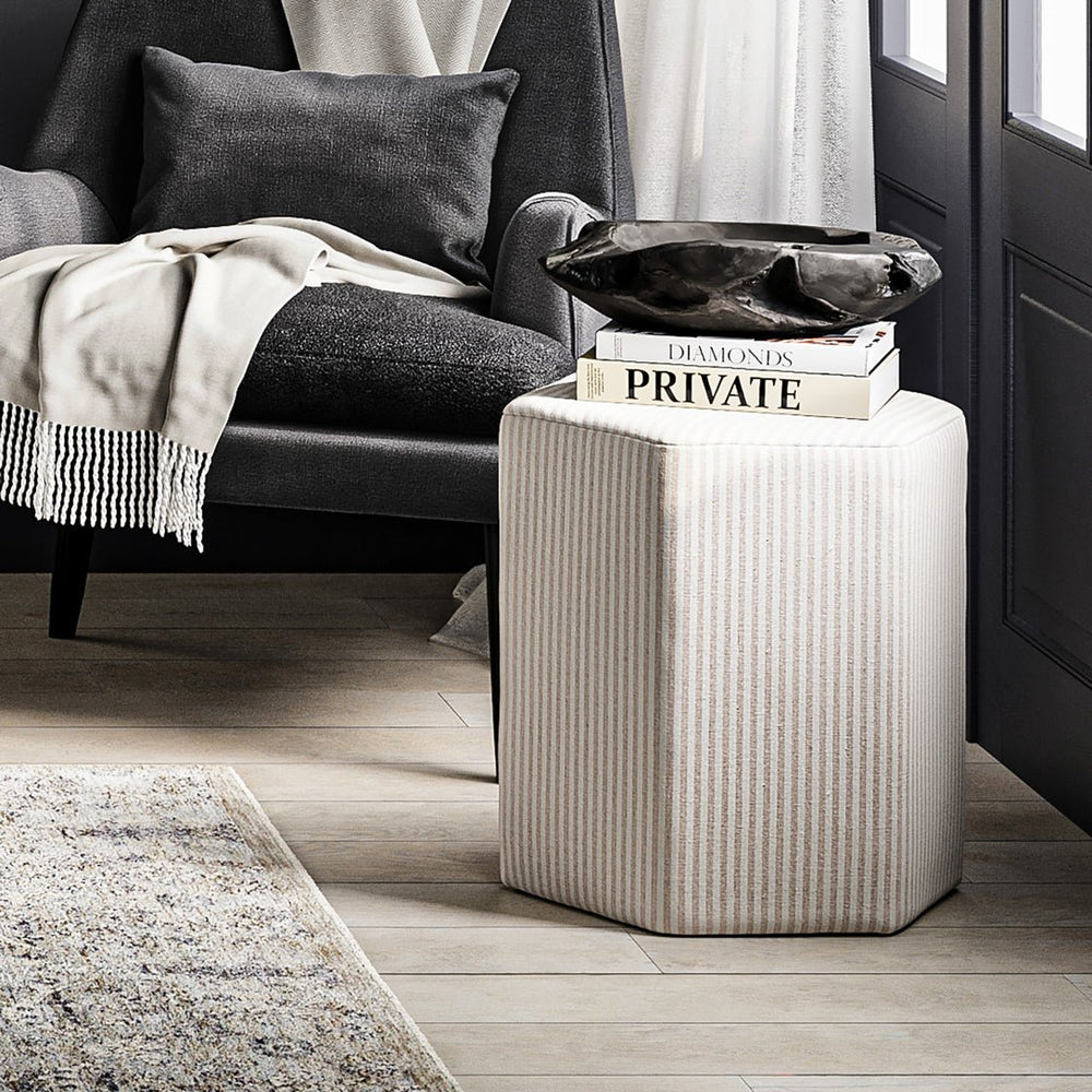 Harbour Beige Thin Stripe Stool - Canwell Interiors Limited - Canwell