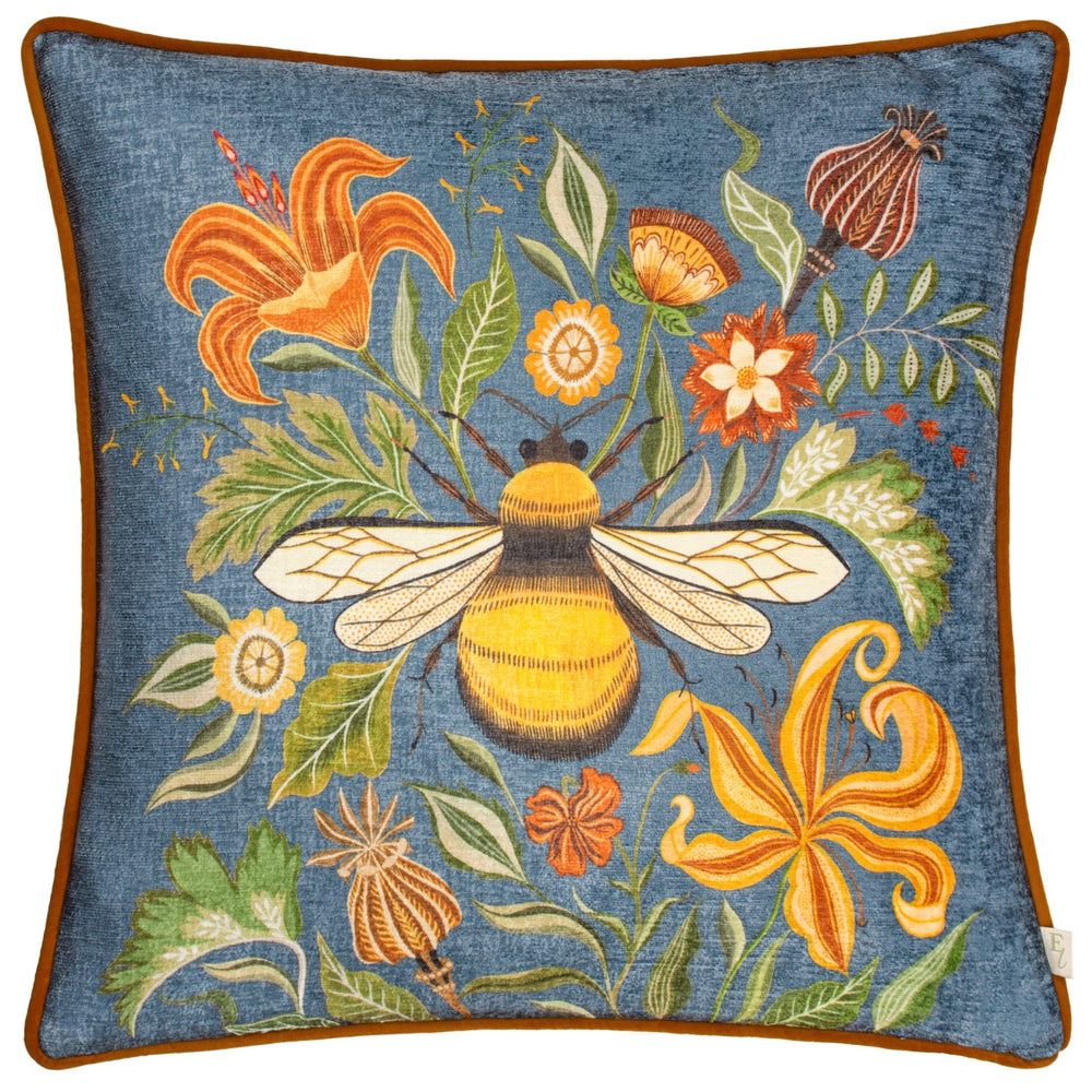 Hawthorn Bee 43x43 Feather Filled Cushion Petrol - Canwell Interiors Limited - Riva