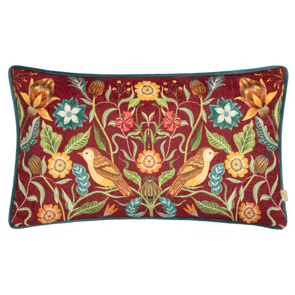 Hawthorn Birds 30x50 Feather Filled Cushion Burgundy - Canwell Interiors Limited - Riva