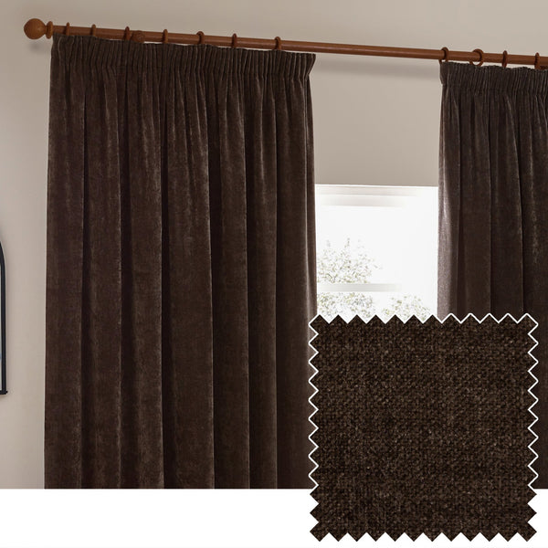 Heavy Chenille 117x137 Pencil Pleat Curtain Brown - Canwell Interiors Limited - Riva