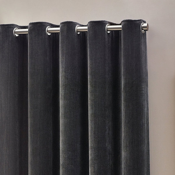 Heavy Chenille 117x183 Eyelet Curtain Charcoal - Canwell Interiors Limited - Riva