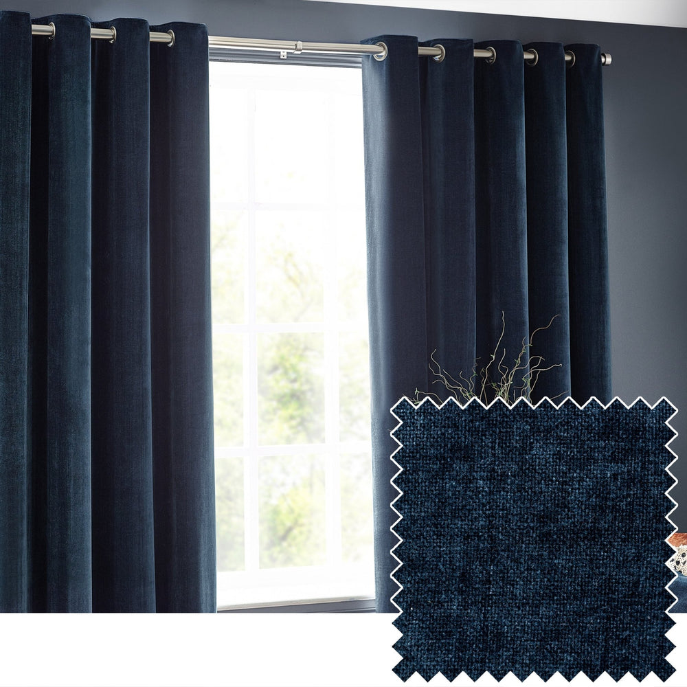Heavy Chenille 117x183 Eyelet Curtain Navy - Canwell Interiors Limited - Riva