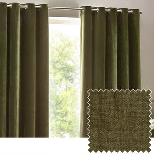 Heavy Chenille 117x183 Eyelet Curtain Olive - Canwell Interiors Limited - Riva