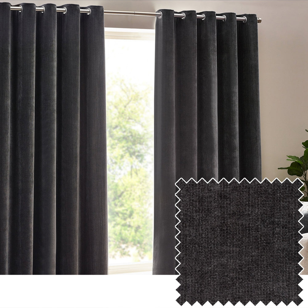 Heavy Chenille 168x137 Eyelet Curtain Charcoal - Canwell Interiors Limited - Riva