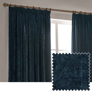 Heavy Chenille 168x137 Pencil Pleat Curtain Navy - Canwell Interiors Limited - Riva