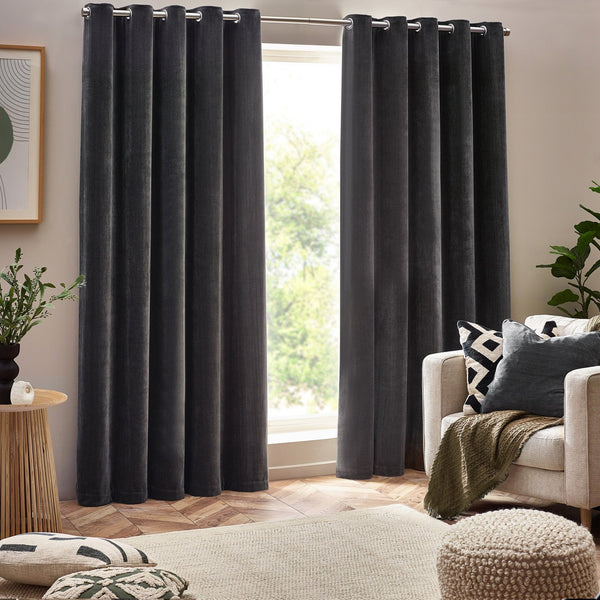 Heavy Chenille 168x183 Eyelet Curtain Charcoal - Canwell Interiors Limited - Riva