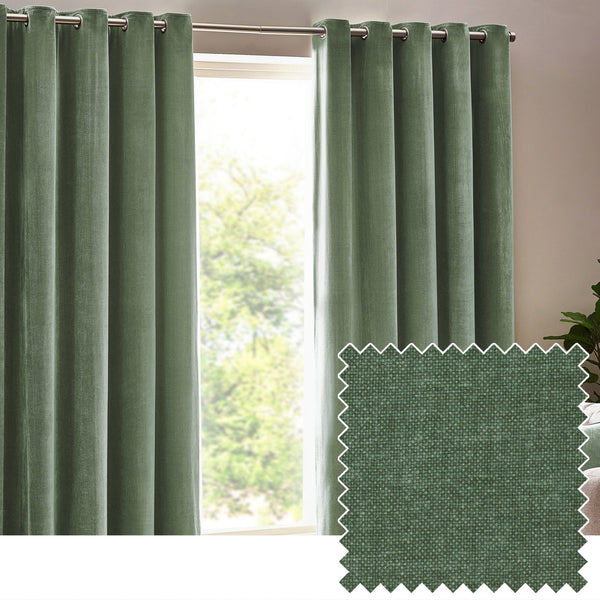 Heavy Chenille 168x183 Eyelet Curtain Eucalyptus - Canwell Interiors Limited - Riva