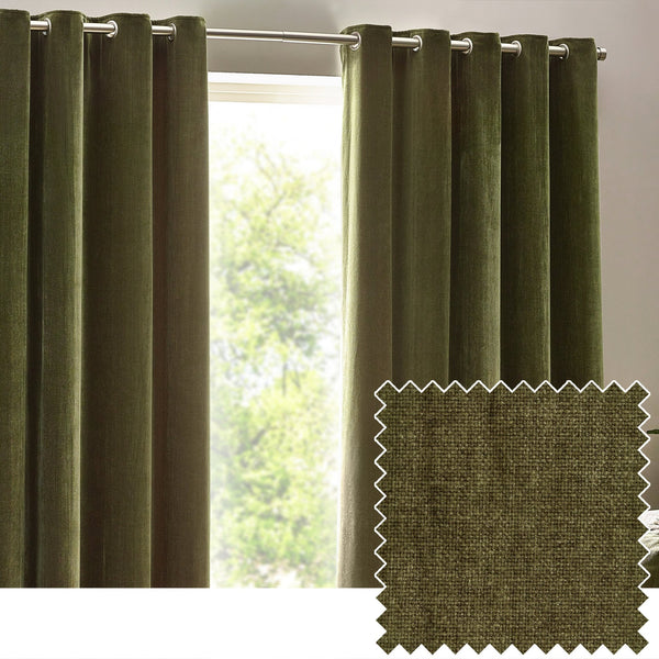 Heavy Chenille 168x183 Eyelet Curtain Olive - Canwell Interiors Limited - Riva