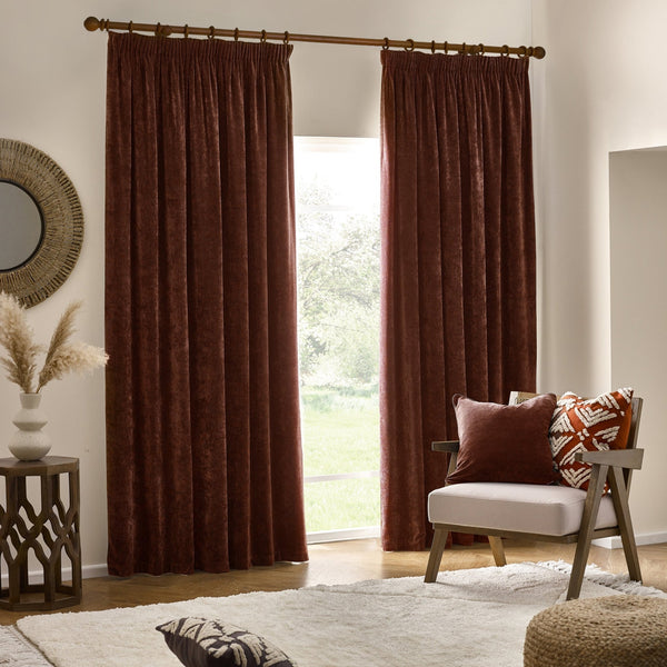 Heavy Chenille 168x183 Pencil Pleat Curtain Nutmeg - XShowhome Limited - Riva