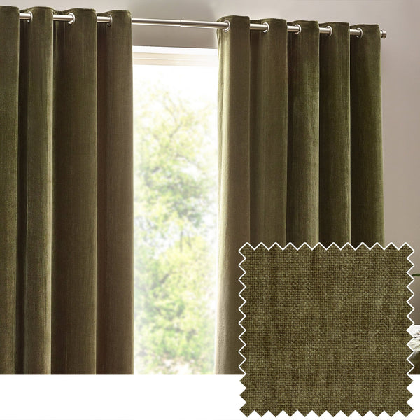 Heavy Chenille 168x229 Eyelet Curtain Olive - Canwell Interiors Limited - Riva
