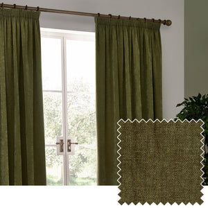Heavy Chenille 168x229 Pencil Pleat Curtain Olive - Canwell Interiors Limited - Riva