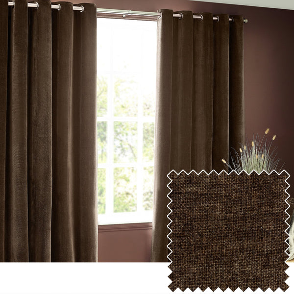 Heavy Chenille 229x137 Eyelet Curtain Brown - Canwell Interiors Limited - Riva