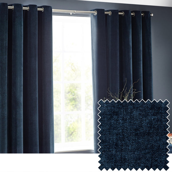 Heavy Chenille 229x137 Eyelet Curtain Navy - Canwell Interiors Limited - Riva